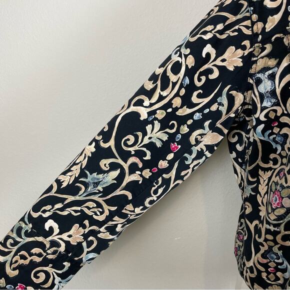 Chico's Black Scroll Print Button Up Cotton Blend Jacket 2 - Picture 3 of 8